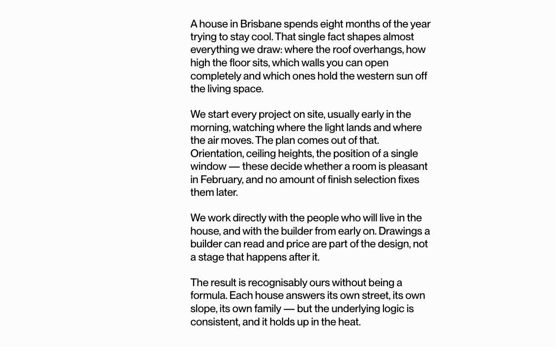 SeriArch studio copy on desktop, on planning a Brisbane house around heat and light